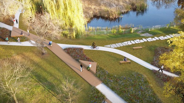 Zarząd Zieleni Miejskiej zlecił remont nawierzchni mineralnej na głównej ścieżce zieleńca oraz wykonanie nowej ścieżki śladem przedeptu, który łączy ul. Objazdową z przystankiem autobusowym przy ul. Żernickiej.