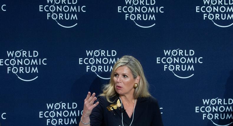 Netherlands' Queen Maxima makes speech during a panel discussion at the World Economic Forum 2022 (WEF) in the Alpine resort of Davos, Switzerland May 24, 2022.