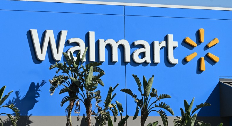 The Walmart logo is seen outside a Walmart store in Burbank, California on August 15, 2022