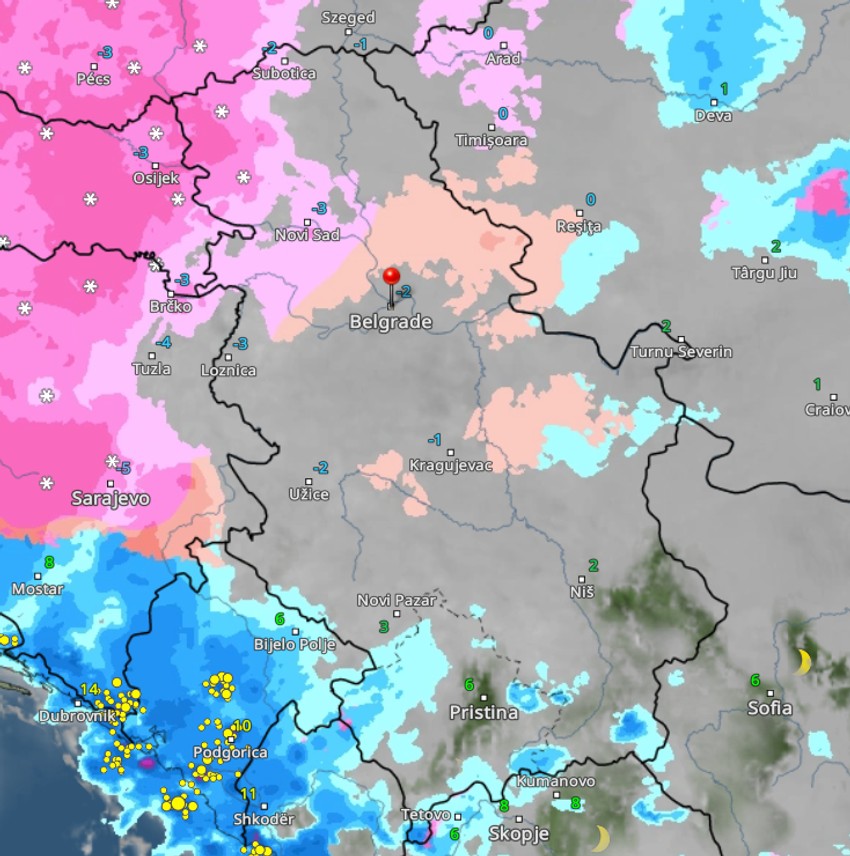 Vremenski rada danas u 22h