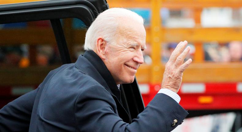 FILE PHOTO: Former U.S. Vice President Joe Biden, a potential 2020 Democratic presidential candidate, arrives at a rally with striking Stop & Shop workers in Boston, Massachusetts, U.S., April 18, 2019.   REUTERS/Brian Snyder