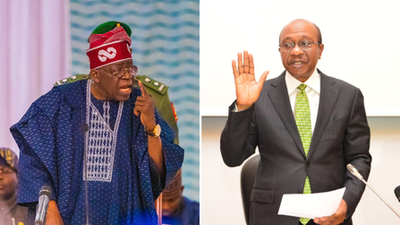 President Bola Tinubu (left) and Godwin Emefiele (right)