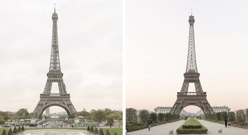 The Eiffel Tower (left), Replica in China (right)