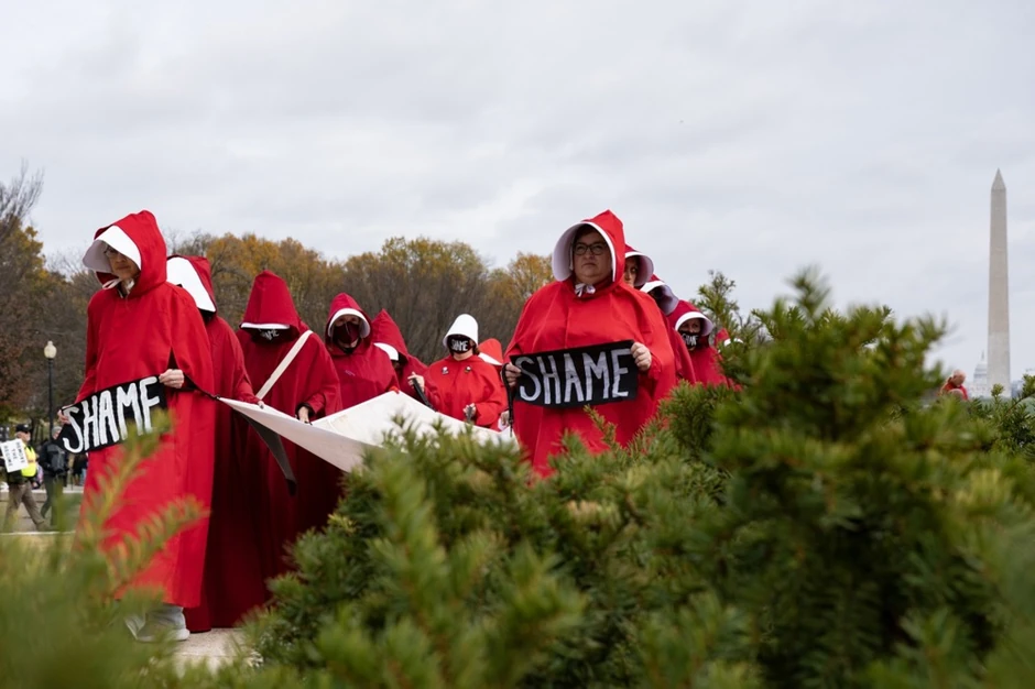 Maskirani demonstranti kod Linkolnovog memorijala u Vašingtonu na anti-Tramp protestu "Sklonite režim" 22. novembra