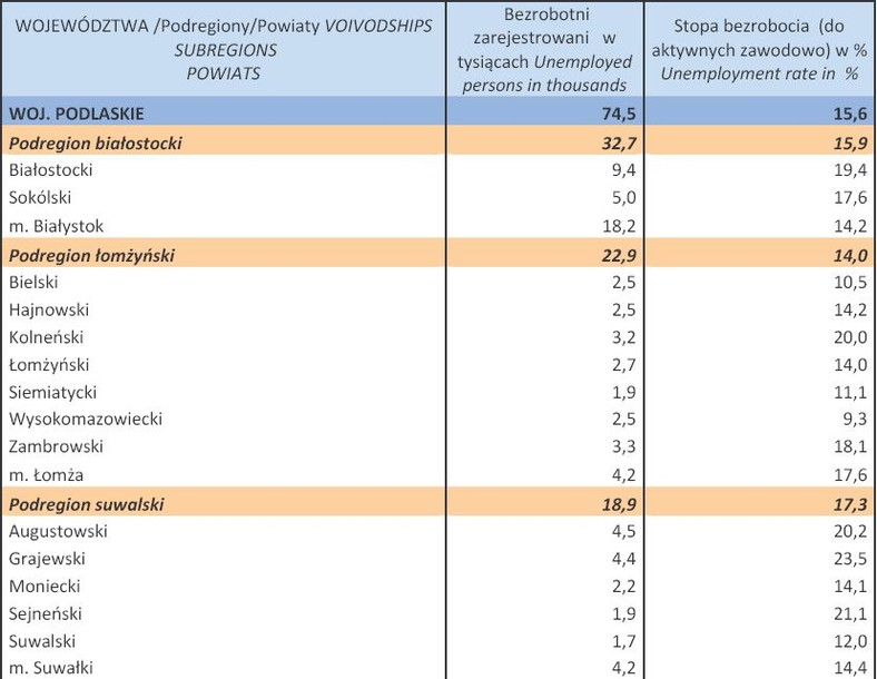 Bezrobocie w Polsce w lutym 2013 r. woj. PODLASKIE