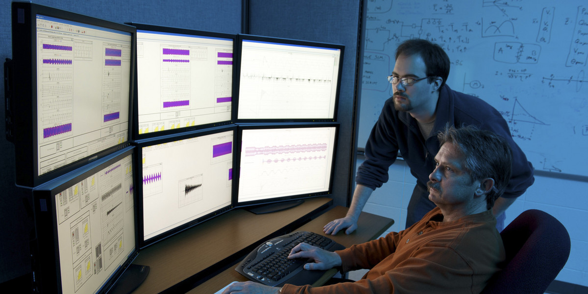 Department of Homeland Security (DHS) researchers use advanced modeling and simulation equipment as they work on the DHS Control Systems Security Program (CSSP).