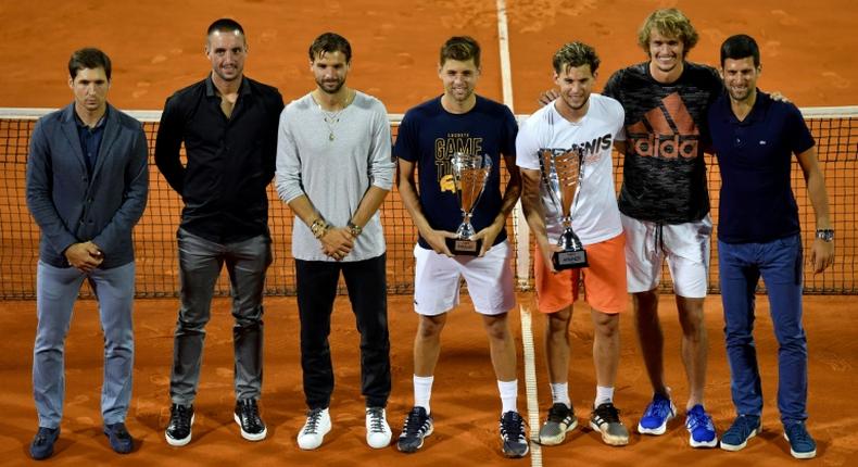 In Belgrade last week, (from left to right) Dusan Lajovic, Viktor Troicki, Grigor Dimitrov, Filip Krajinovic, Dominic Thiem, Alexander Zverev and Novak Djokovic