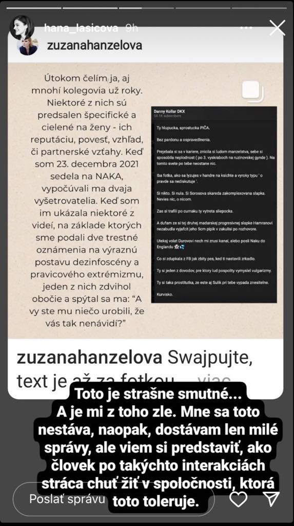 Lasicová reagovala na status Kovačič Hanzelovej.