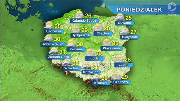 Gorący poniedziałek. Miejscami pojawią się burze. PROGNOZA POGODY