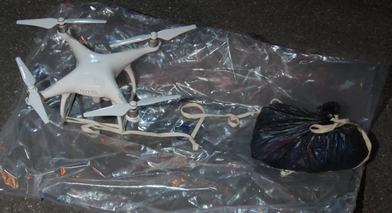 A drone carrying phones and drugs, caught flying towards Pentonville prison in London.