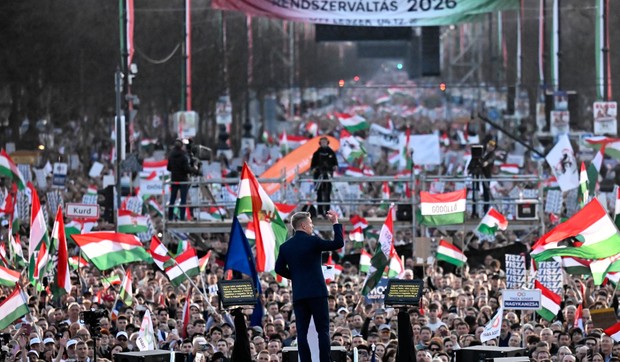 Peter Mađar na predizbornom mitingu 15. marta 2026.