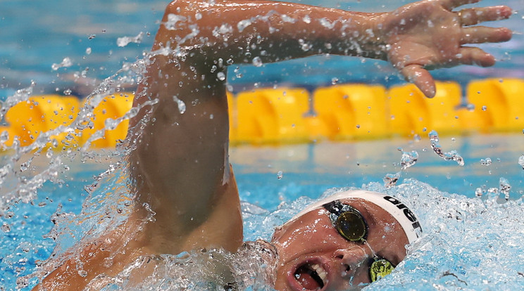 Hosszú Katinka a 4x200-as női gyorsváltó tagjaként megszerezte pályafutása 97. érmét / Fotó: Pozsonyi Zita