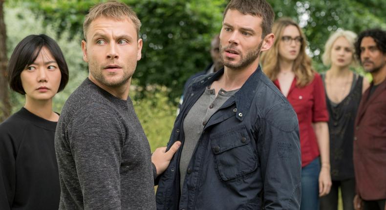 Sense8 stars, from left: Bae Doona, Max Riemelt, Brian J. Smith, Jamie Clayton, Tuppence Middleton, and Naveen Andrews.