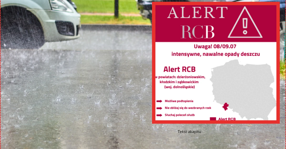 Alert RCB. Ostrzeżenie przed nawalnymi opadami deszczu. Możliwe podtopienia