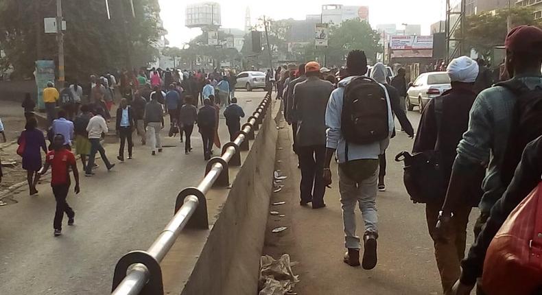 City dwellers walking as matatu CBD ban takes effect on Monday December 3, 2018