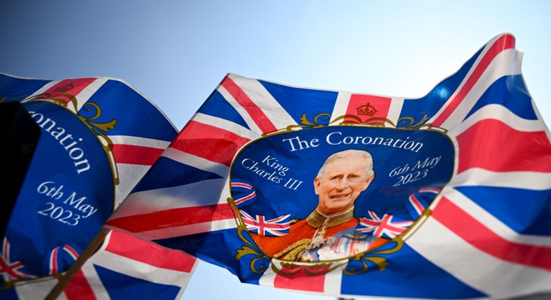 A flag for King Charles III's Coronation.Finnbarr Webster/Getty Images