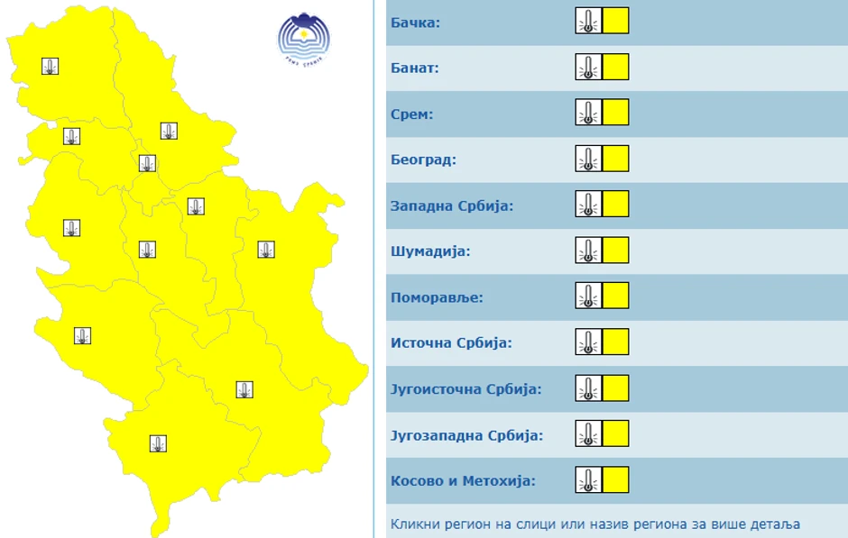 Žuti meteoalaram na teritorije čitave Srbije sutra i prekosutra