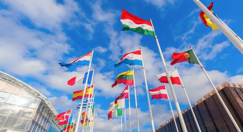 Flags of European Union member countries.