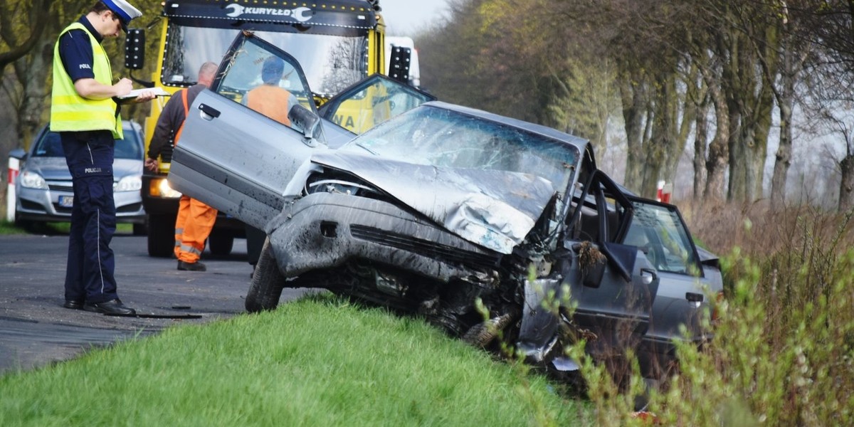 Wypadek pod Głogowem. Auto rozbiło się na drzewie 