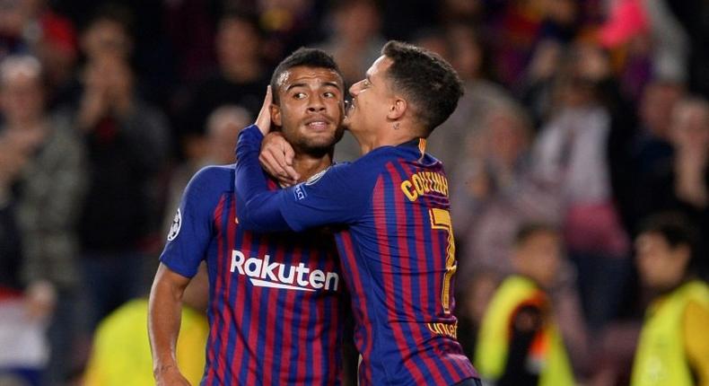 Rafinha (L) deputised for the injured Lionel Messi alongside Philippe Coutinho and Luis Suarez in the Barcelona attack