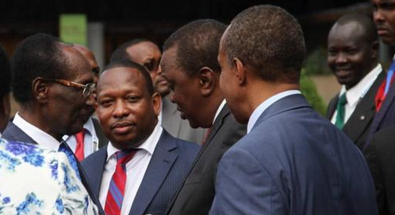 Businessman Chris Kirubi with President Uhuru Kenyatta and Mike Sonko