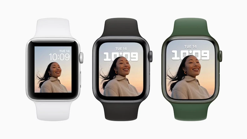 Design zmienił się po generacji 3 i po generacji 6. Apple Watch 7 ma największy wyświetlacz ze wszystkich