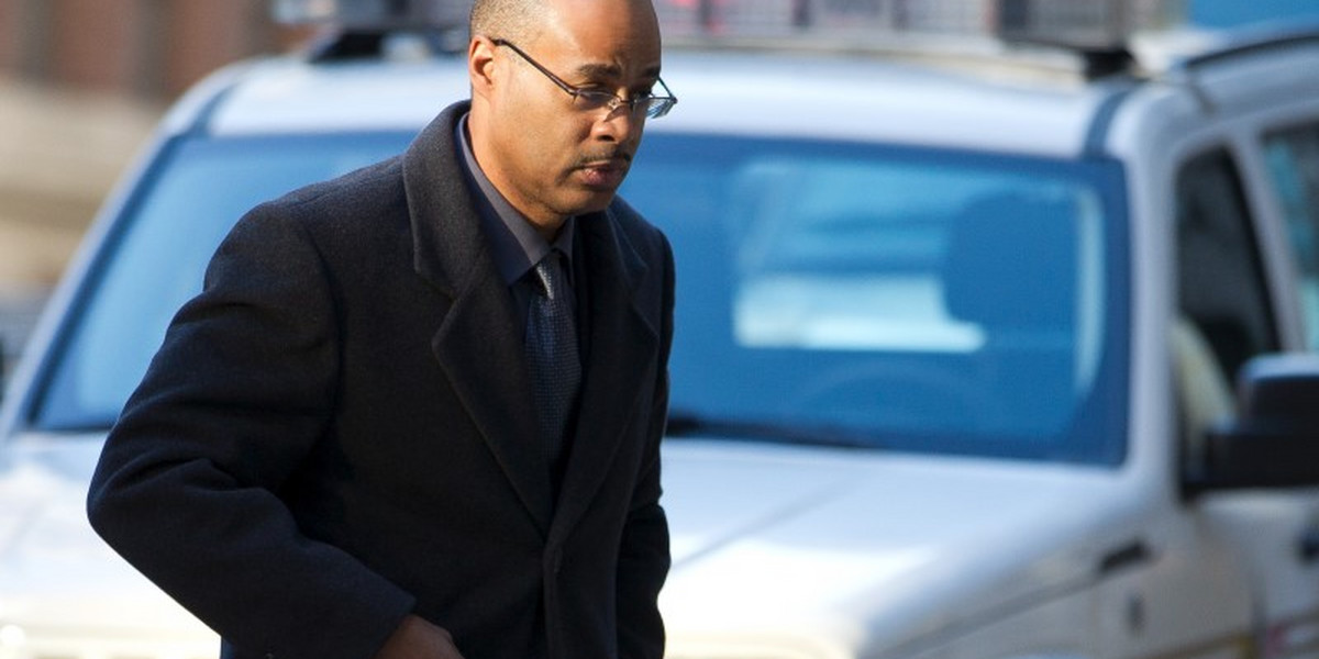 Caesar Goodson arrives at the courthouse for the first day of jury selection in Baltimore