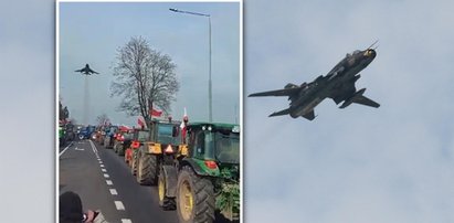 Protest rolników. Wojskowy myśliwiec przeleciał nad głowami protestujących