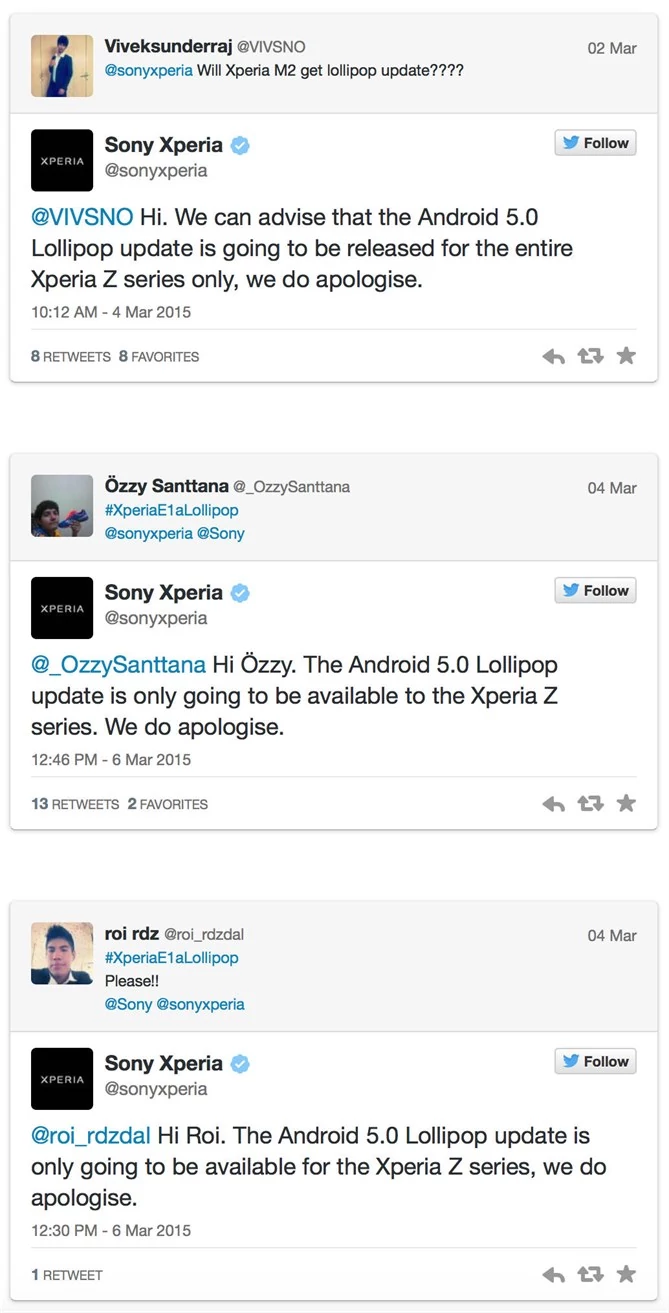 Tweety Sony Xperia nie pozostawiają złudzeń