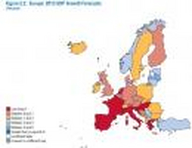 Prognozy gospodarcze MFW dla Europy w 2013 roku (mapa)