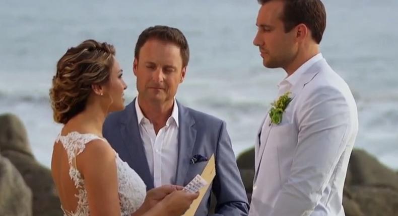 Bachelor in Paradise host Chris Harrison at the wedding of season-one contestants Marcus Grodd and Lacy Faddoul in July 2016.