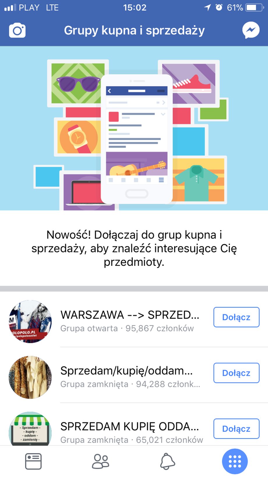 Tak wygląda polska wersja aplikacji Marketplace od Facebooka.