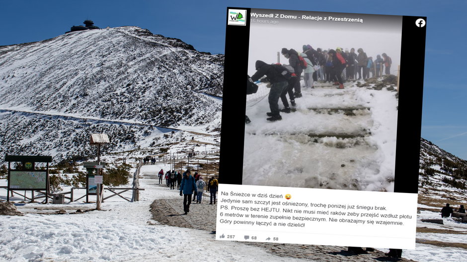 Turyści musieli bardzo uważać przy schodzeniu ze szczytu (screen: Facebook.com/wyszedlzdomu)