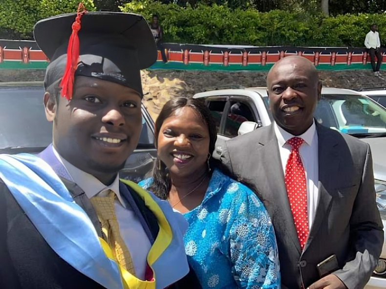 File image of Keith Ikinu Rigathi with his parents, DP Rigathi Gachagua and Pastor Dorcas Rigathi