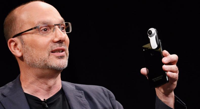 Android creator Andy Rubin holds up the PH-1 smartphone