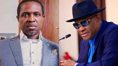 The APC governorship candidate in Rivers State in 2023 general election, Tonye Cole (left) and the incumbent governor of the state, Nyesom Wike.(Mynigeria)