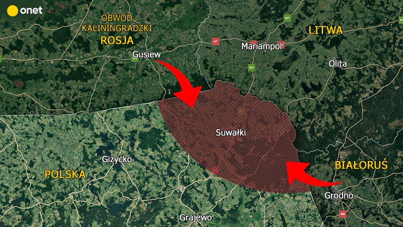 Mapa pokazująca przesmyk suwalski