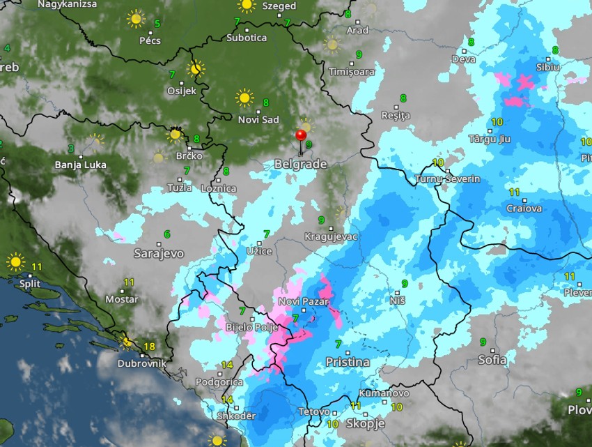 Kretanje nevremena u 7 časova u ponedeljak