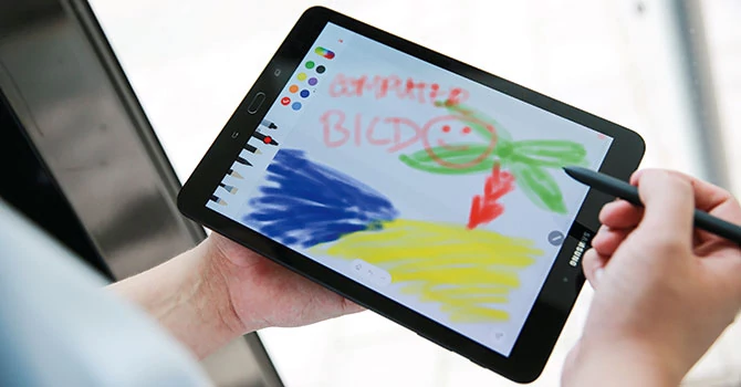Dołączony do Galaxy Tab S3 S Pen umożliwił w teście precyzyjne pisanie albo rysowanie na wyświetlaczu.