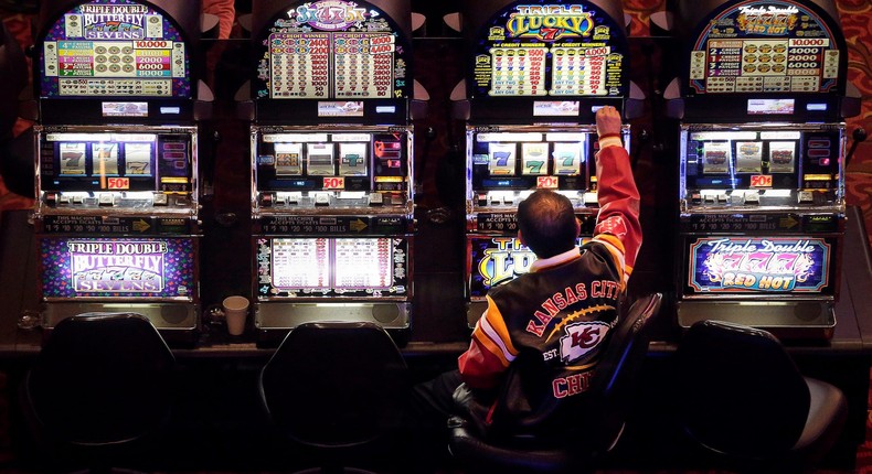 In this photo taken Friday, Jan. 15, 2016, a man plays a slot machine at the Ameristar Casino in Kansas City, Mo.Charlie Riedel/AP Photo