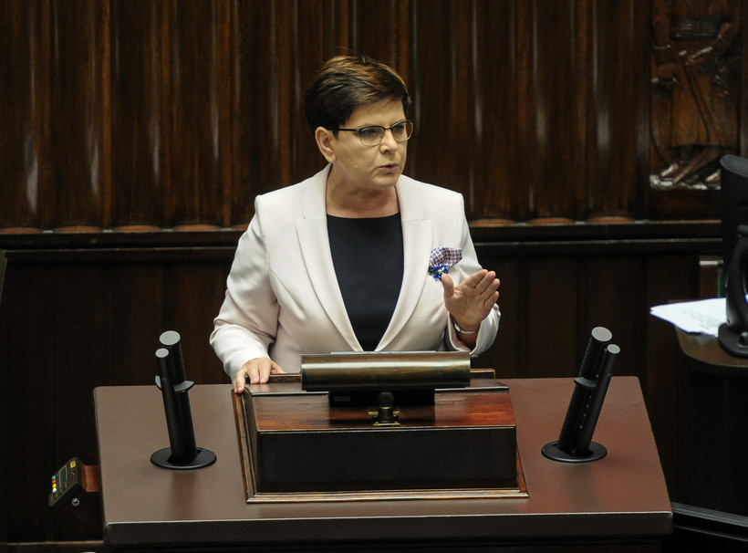 Premier Beata Szydło przemawia drugim dniu posiedzenia Sejmu.
