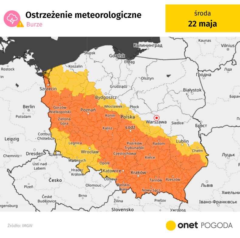 IMGW wydał pomarańczowe ostrzeżenia przed załamaniem pogody