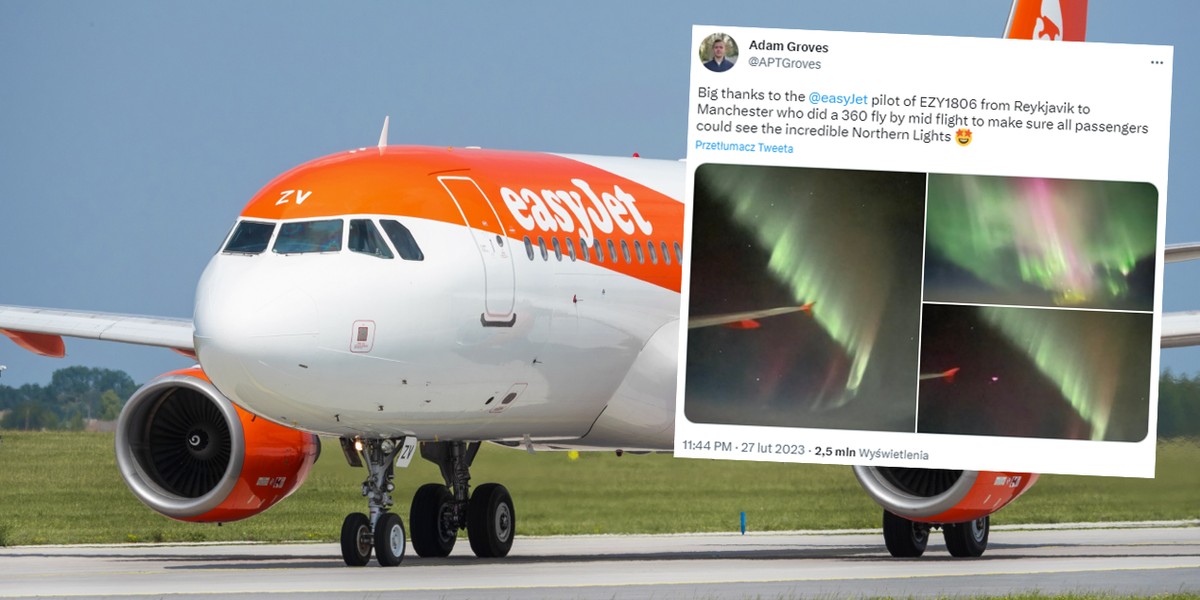 Pilot linii easyJet zboczył z trasy, żeby pokazać pasażerom niezwykły widok zorzy polarnej.