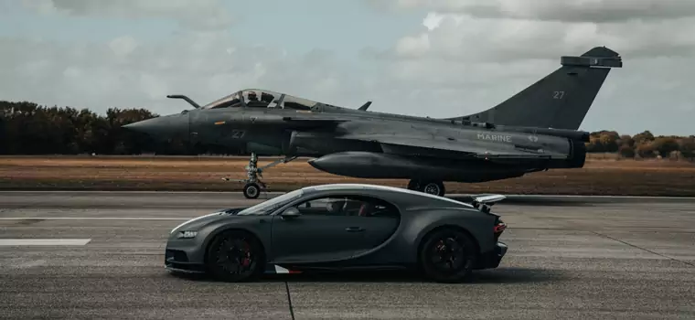 Bugatti Chiron Sport kontra myśliwiec Dassault Rafale Marine - ponad 7 tys. KM na asfalcie