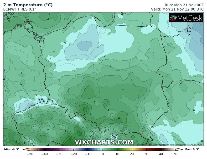 Tylko na północy temperatura nie przekroczy dziś 0 st. C.