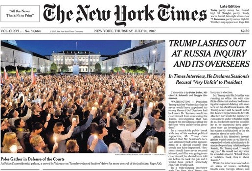 New York Times na pierwszej stronie informował o protestach w Polsce