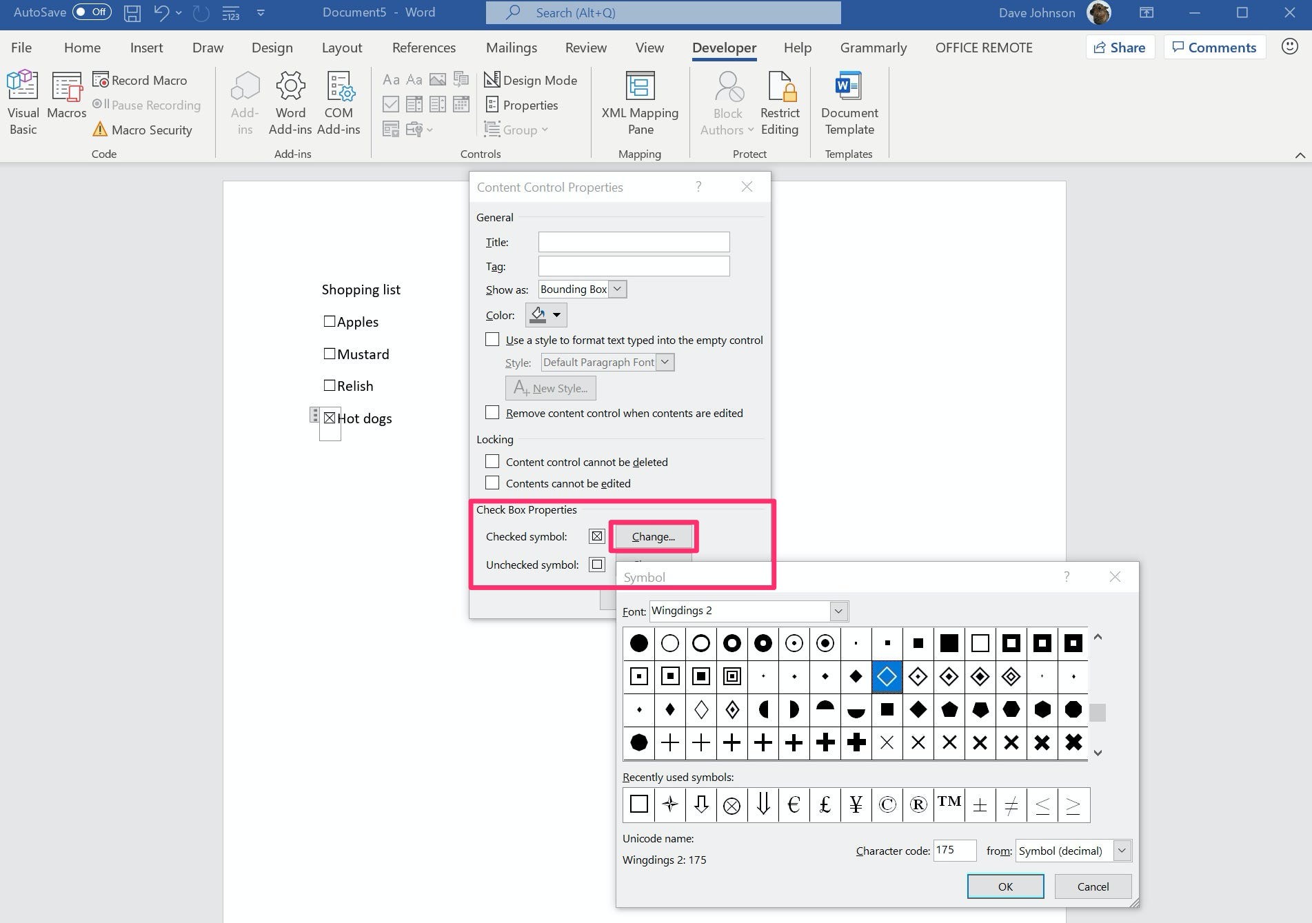 How to insert a checkbox in Word that readers can print out or check