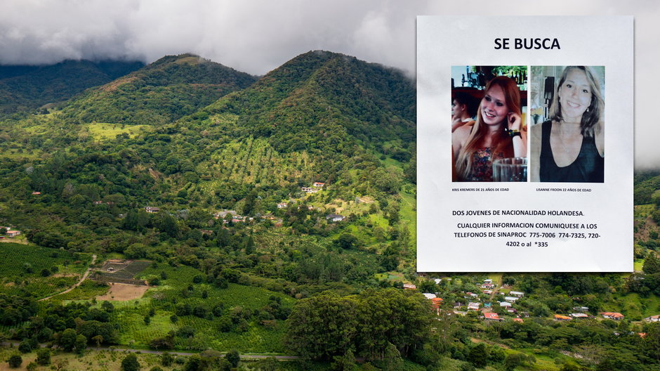 Boquete w Panamie i plakat przedstawiający zaginione kobiety: Kris Kremers i Lisanne Froon