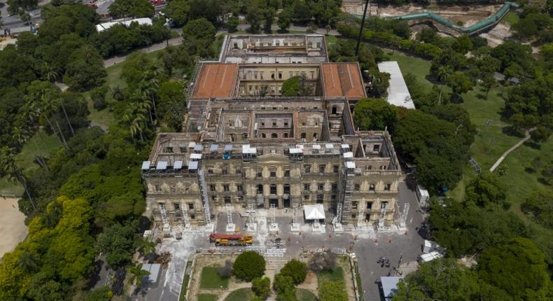 Aerial view of Brazil's National Museum taken as journalists make their first visit since the building burnt down last September, in Rio de Janeiro