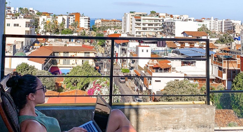 The author is staying in an Airbnb with a rooftop pool deck in the quiet neighborhood of Versailles in Puerto Vallarta.